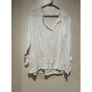 Dylan Womens White Cotton Crinkle Gauze Pintuck Roll Tab Boho Blouse Small